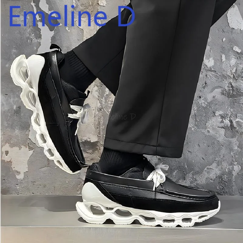 Sharp Pointed Casual Sports Shoes Fashionable Simple Front Strap Hollowed Out and Raised Leather Splicing Commuting Shoes