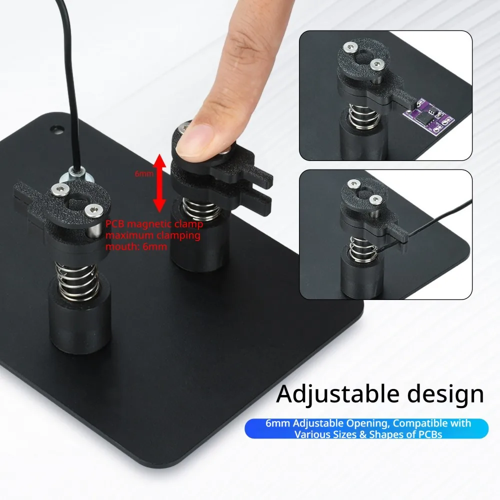 360° Adjustable PCB Holder Soldering Auxiliary Fixture with Magnetic Clamp 6mm Opening Metal Base Anti-slip Foot for Repair