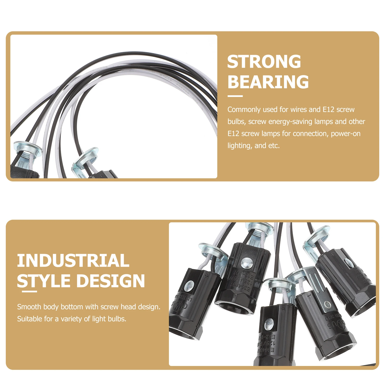 

5pcs Lamp Holder E12 Thread Sockets Chandelier Light Bulb Base Cord Smooth Industrial Style Strong Bearings