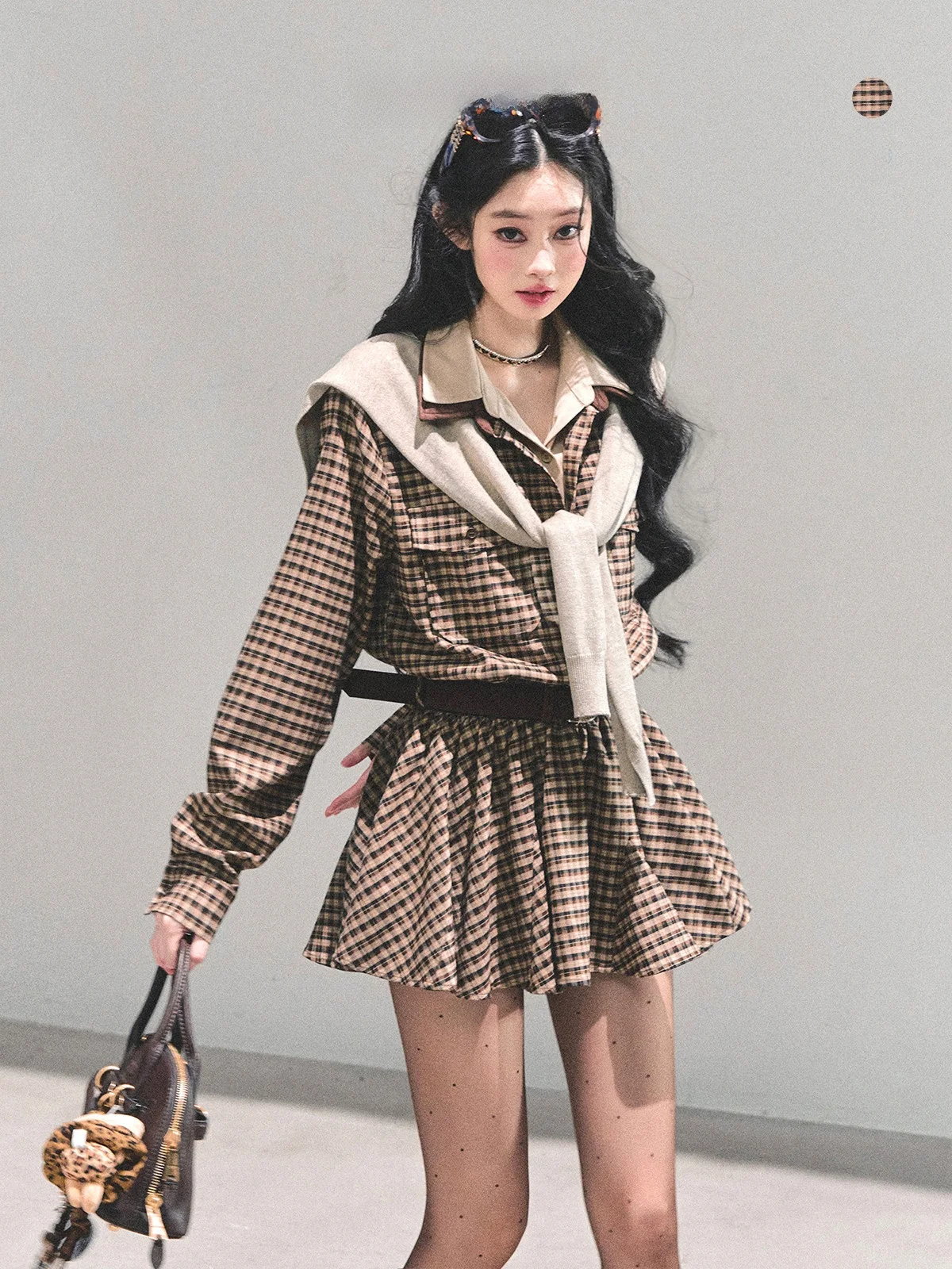 

AOMALM Plaid irt Dr Women's American Sle Winter Long Sve A-Line Dr Commute Polyester Blend Casual Stand Fit