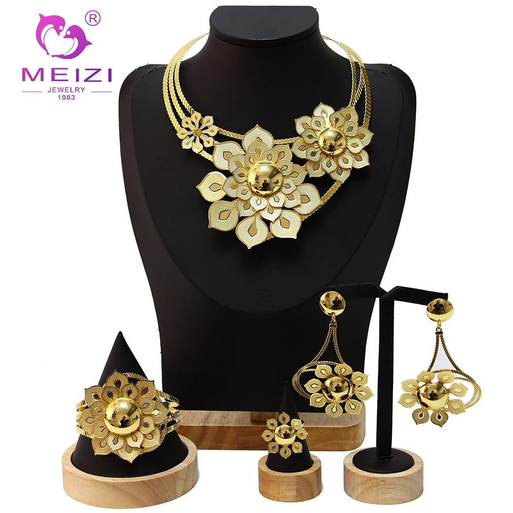 

MEIZI Jewelry Fashion Dubai Gold Tone Flower Pendant Women Jewelry Set