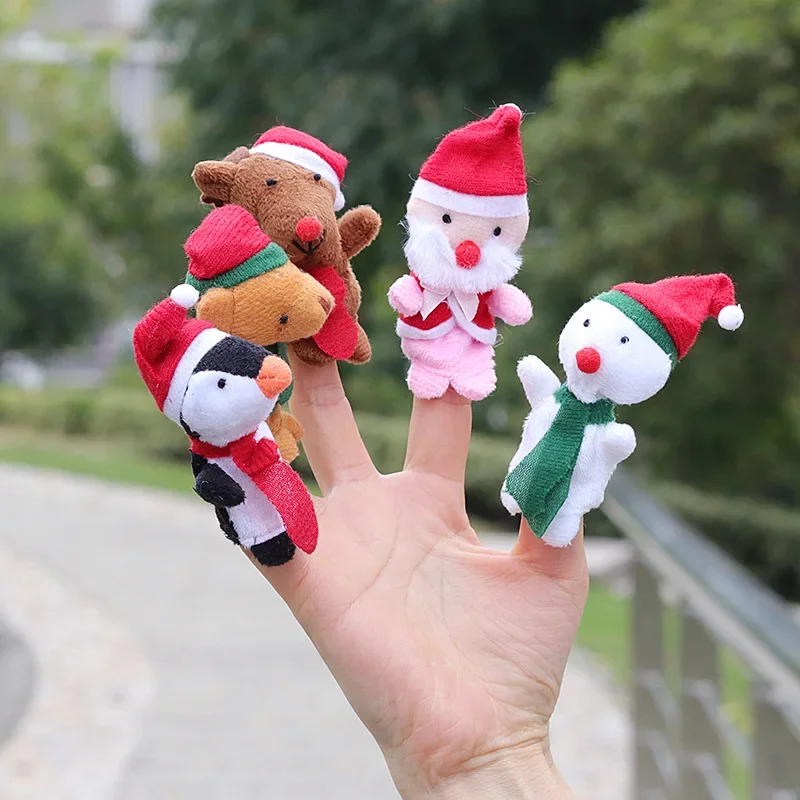 5pcs Christmas Finger Puppet Santa Claus Snowman Penguin Storytelling Educational Toy Hand Puppet for Navidad Children Gifts