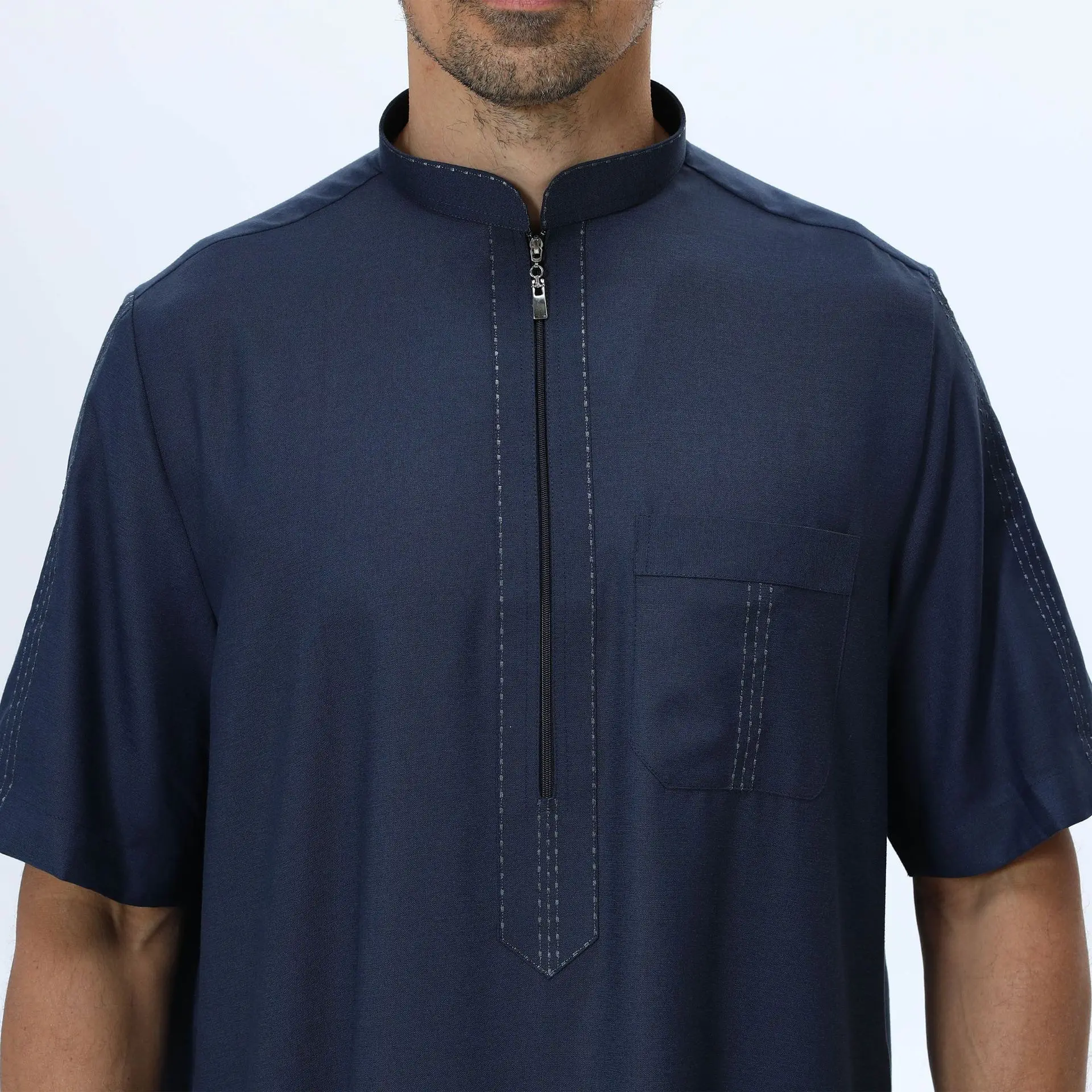 เสื้อคลุมยาวสไตล์โมร็อกโกสำหรับผู้ชายมุสลิม แขนสั้น จุบบะห์ โธบ ดีไซน์หรูหรา พร้อมซิป เสื้อคลุมยาวลำลองเรียบง่าย สไตล์ตะวันออกกลาง