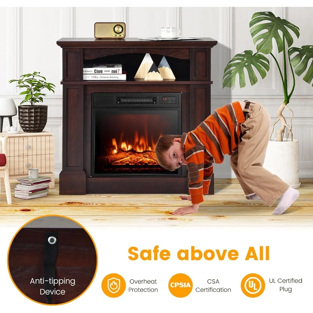 Chimenea eléctrica de 32 "con Mantel, calentador independiente de 1400W con Control remoto y brillo ajustable.