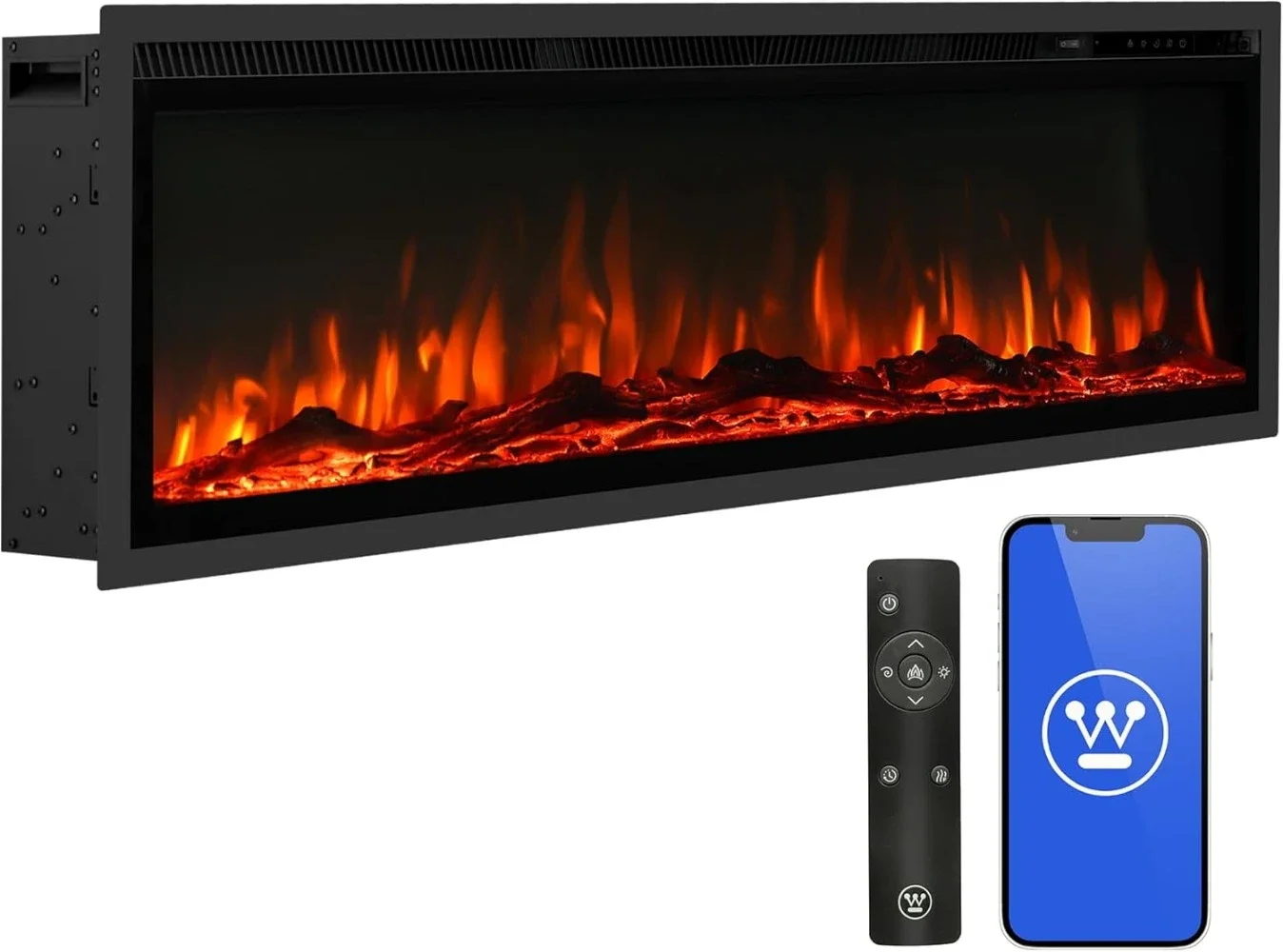 50 Inch Electric Fireplace Heater, Compatible with Alexa & Google Home, Wall Mount or in-Wall Recessed Fireplace Insert, 24 Hour