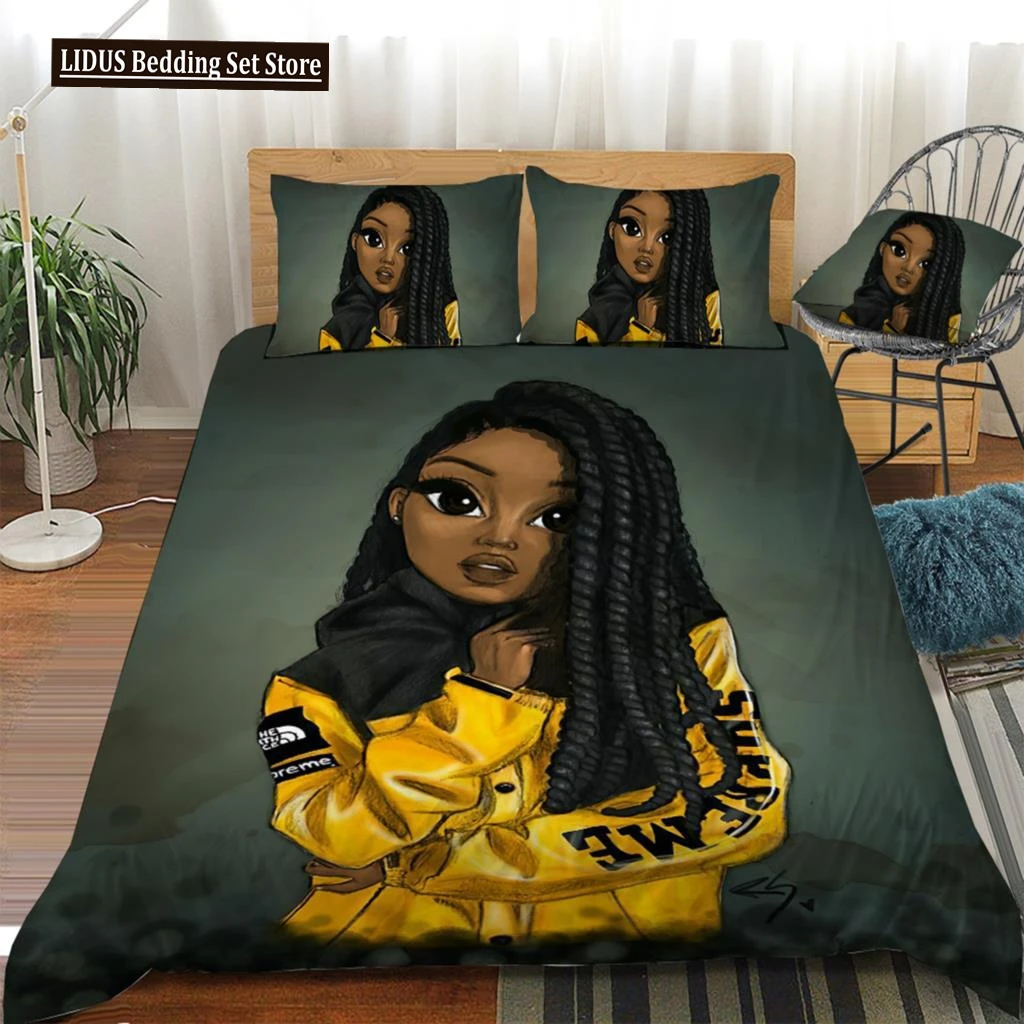 

African Beautiful Girl 3D Printed Bedding Set Duvet Covers Pillowcases Comforter Bedding Set Bedclothes Bed Linen(NO Sheet)