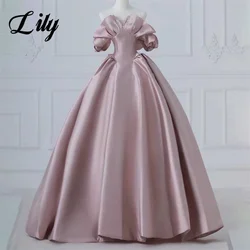 Lily Simple Pink Evening Gown Dress Stain A-Line Prom Dress Pleats Off The Shoulder Sweetheart Evening Dress robes de soirée