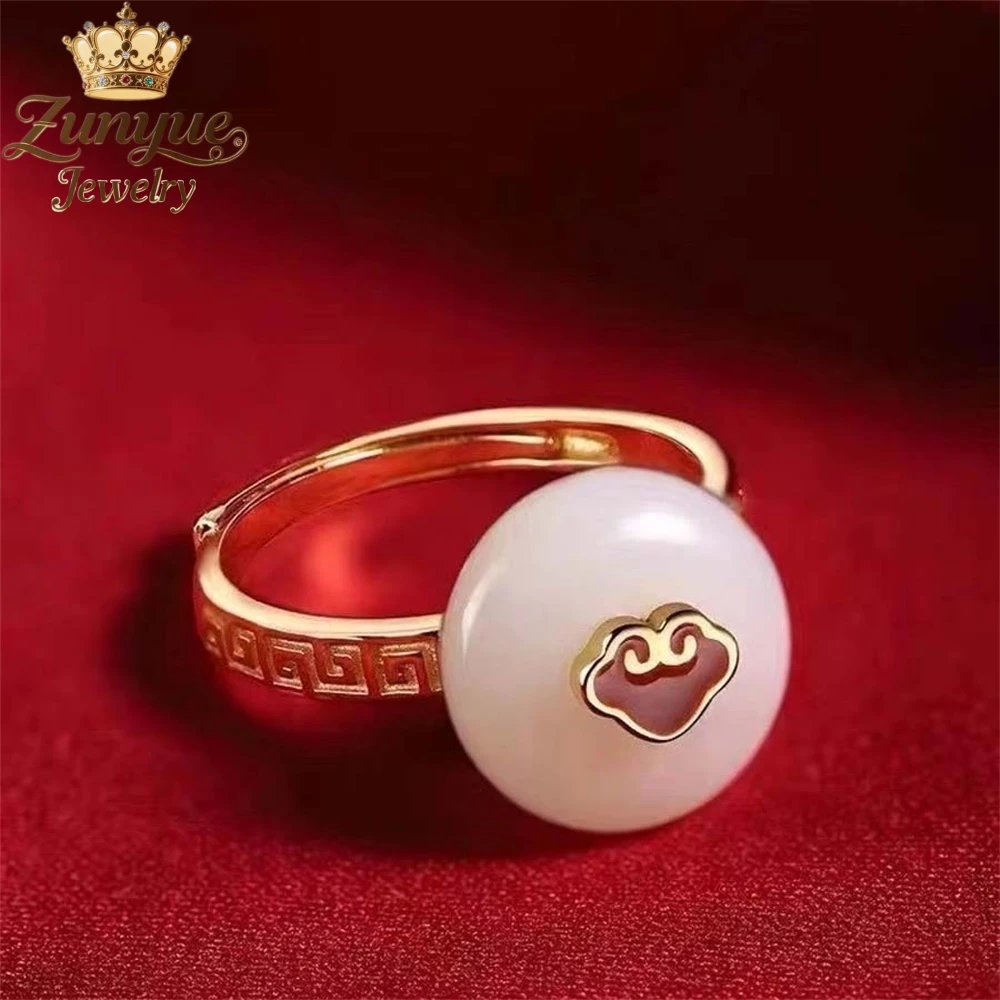 

Goat Fat White Gold Silk Jade Auspicious Cloud Rings Luxury Quality Jewelry Fashion Jewelry Exquisite Elegant Charms Popular