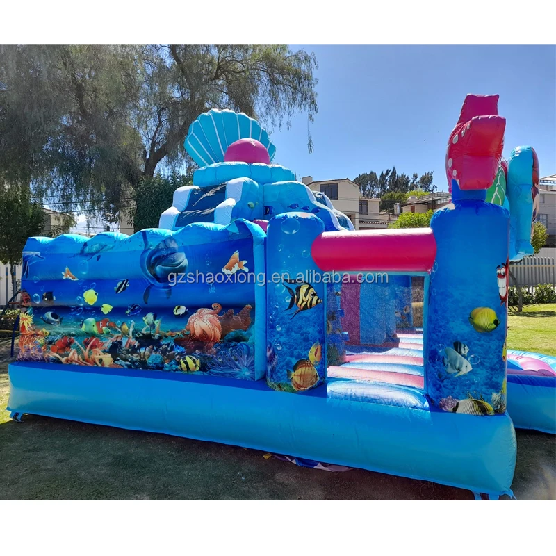 Casa de rebote inflable comercial para niños, parque infantil inflable de sirena oceánica, castillo hinchable combinado, tobogán de castillo saltador Meerjungfrau
