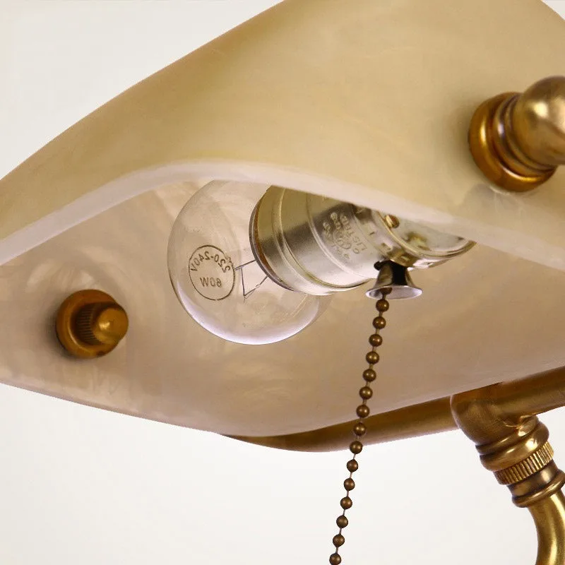 Vintage Glass Banker Zipper Switch Table Lamp LED Living Room Bedside Study Restaurant Library Office European Retro Desk Lights