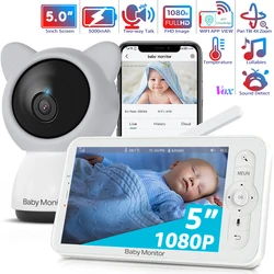 5 Inch WiFi Baby Monitor with Phone App 1080P Pan-Tilt-Zoom Baby Camera Two-way Intercom Auto Night Vision Electronic Baby phone