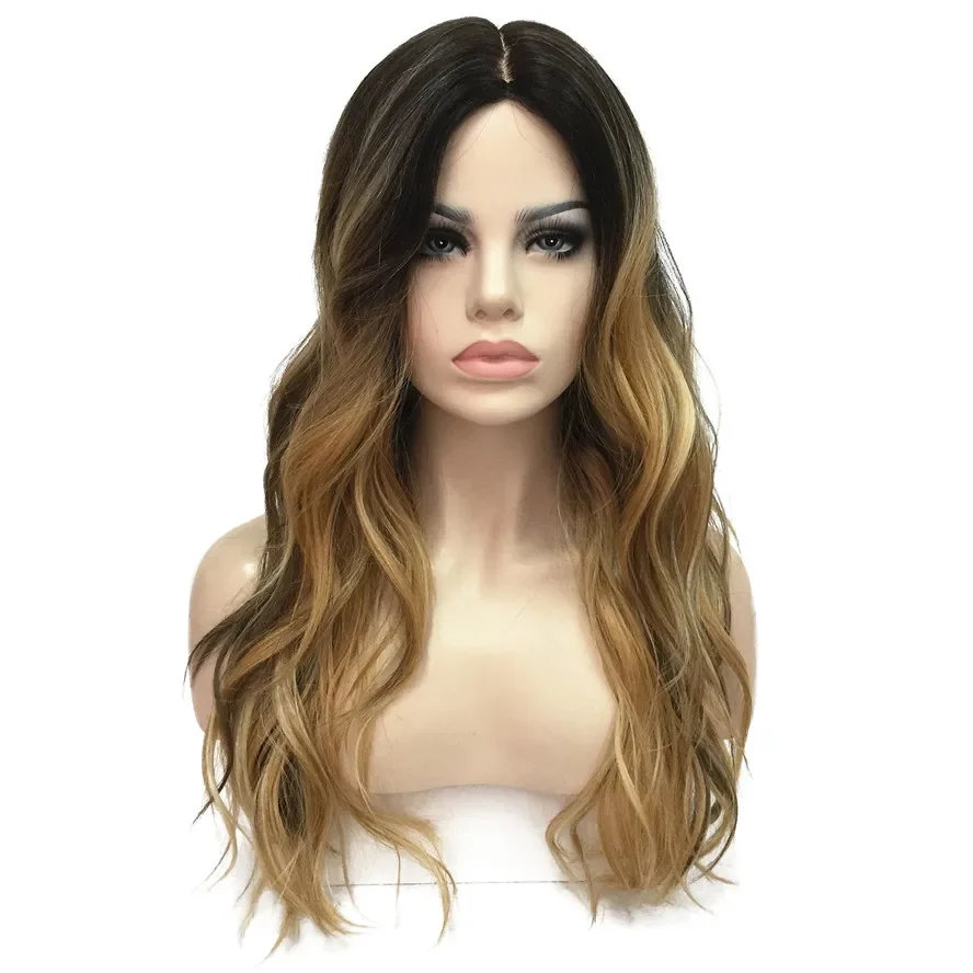 

Women's Ombre Wigs Synthesis Natural Long Wavy Brown/Blonde Highlights Wig