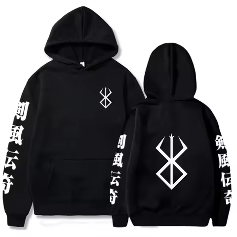 2024 Hot Anime Berserk manga Logo Hoodies Hip Hop Long Sleeve Casual Loose Print Anime Unisex oversized sweatshirt