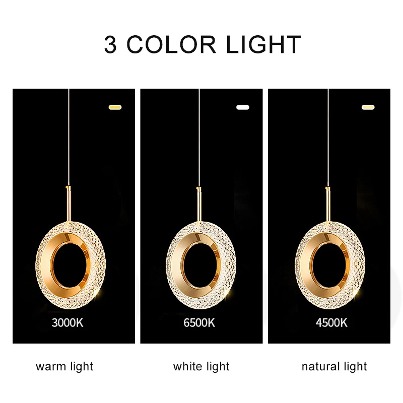 Modern Rings LED Acylic Pendant Lamp Home Indoor Decor Hanging Chandeliers Lighting Dining Room Kitchen Bar Bedside Lights Gold