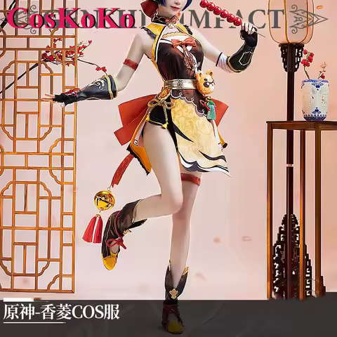 CosKoKo Xiangling Cosplay Costume Game Genshin Impact Sweet Lovely Unifrom Dress Women Halloween Anime Party Role Play Clothing