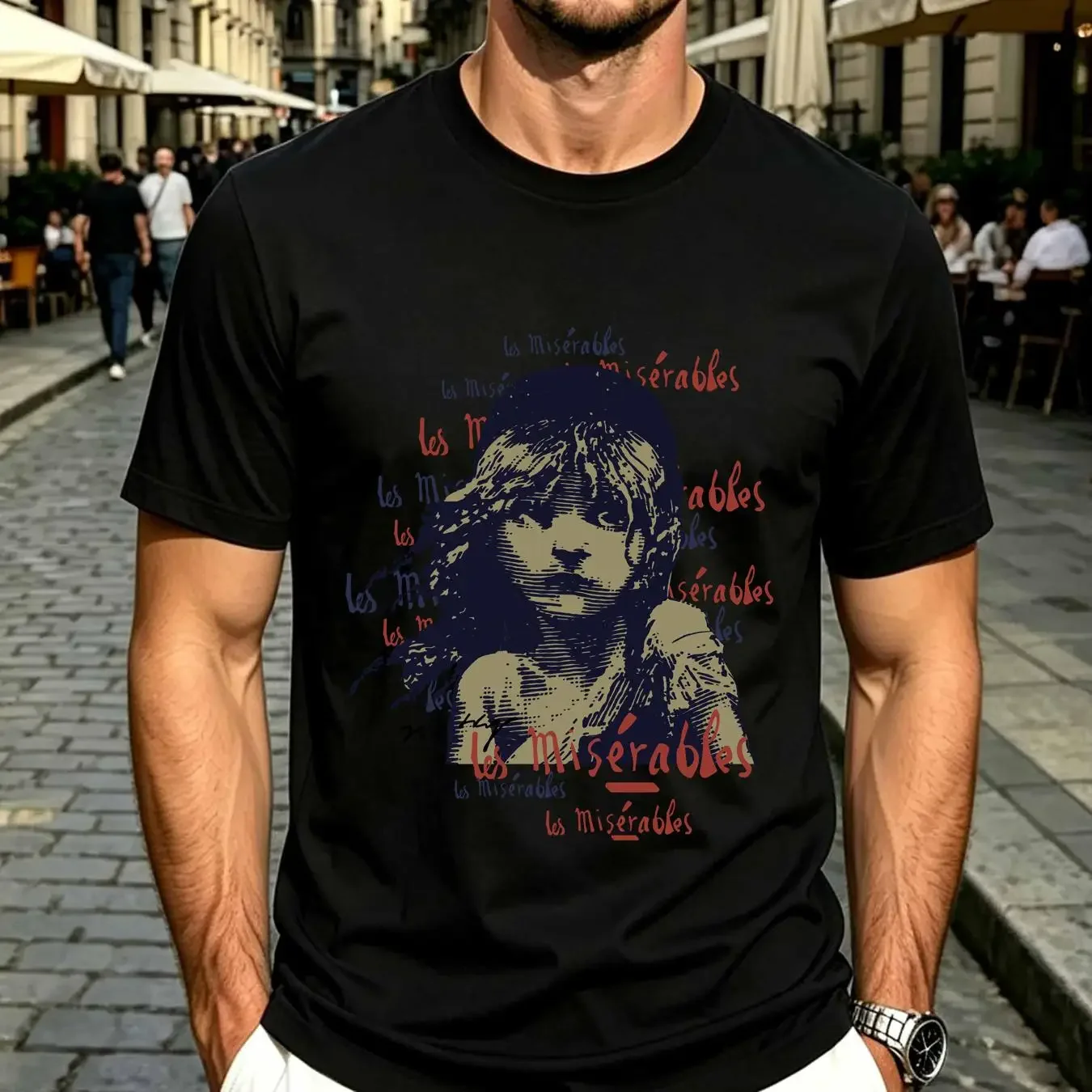 washed T Shirt Les Miserables White S long sleeves vintage Washed homme Unisex fashion graphic Top For Everyday Wear Soft