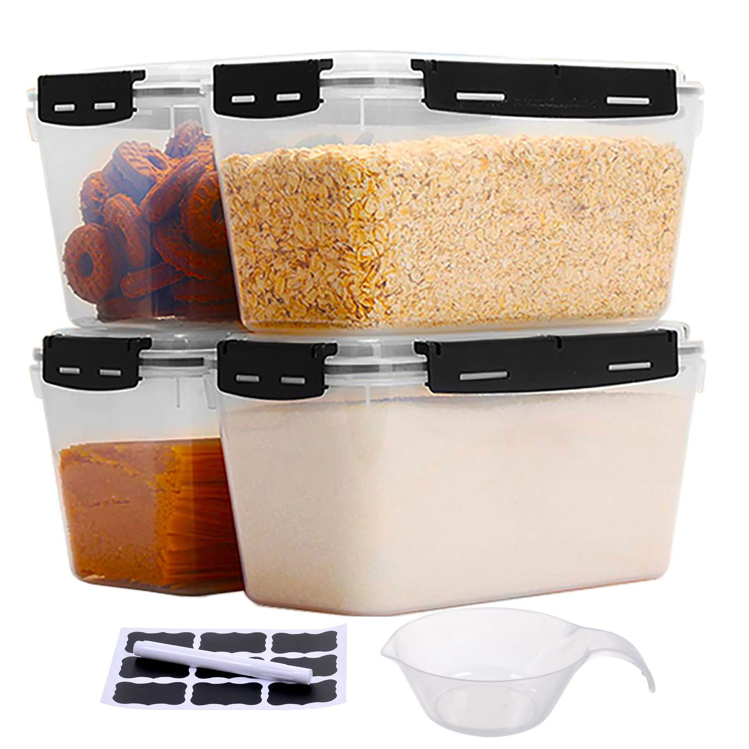 

Airtight Food Storage Containers with Lids 4-pack Stackable Kitchen Organizer Flour Sugar Grains Reusable Pantry seal box