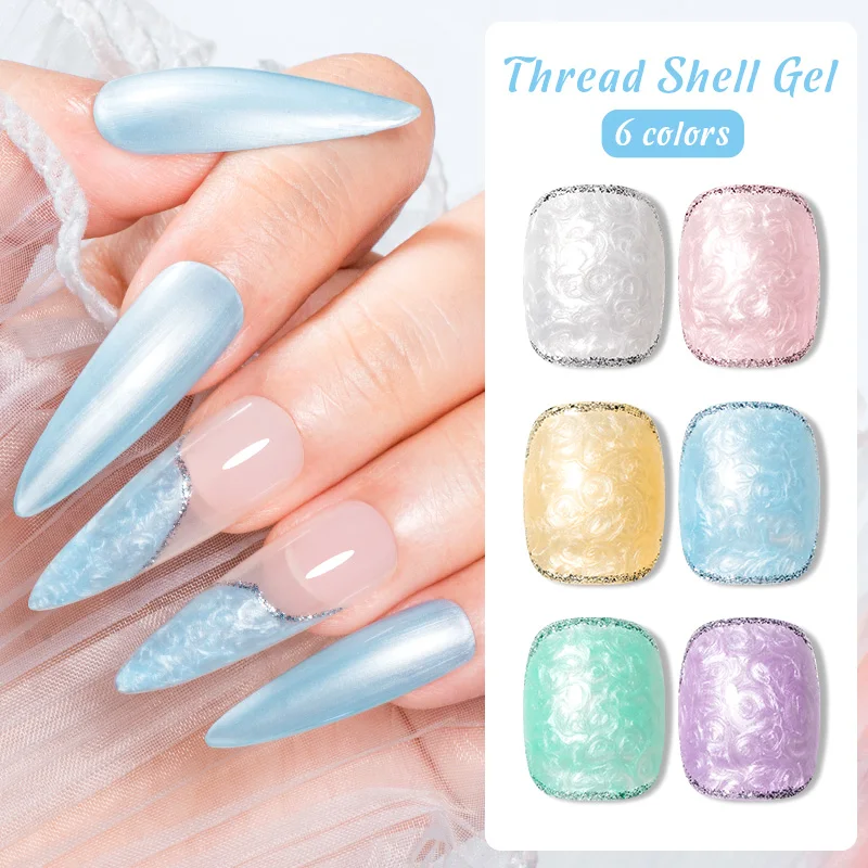 MEET ACROSS 8ml Auroras Shell Nail Gel Polish Shiny Glitter Pearl Shell Thread Semi Permanente Manicure Voor Soak Off UV LED Gel