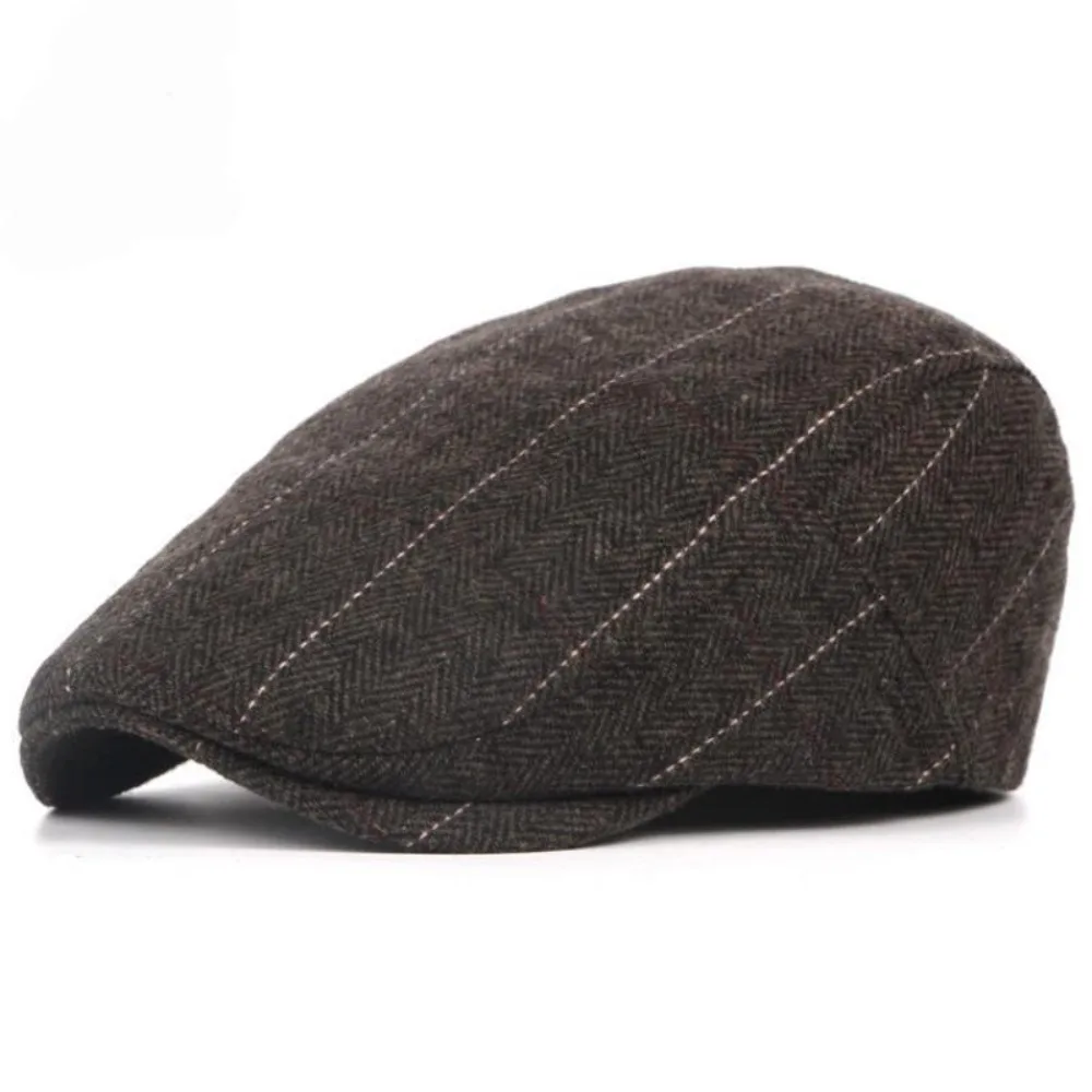 

Retro Herringbone Grid Newsboy Caps Wool Blend Breathable British Painters Hats Flat Soft Peaked Cap