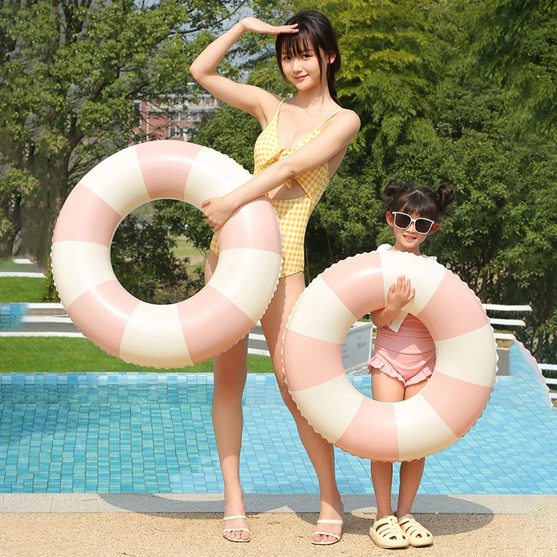 Inflatable Vintage Striped Pool Float Swimming Ring for Kids Adults Water Play Swim Tube Swimming Circle Summer Beach Party Toy
