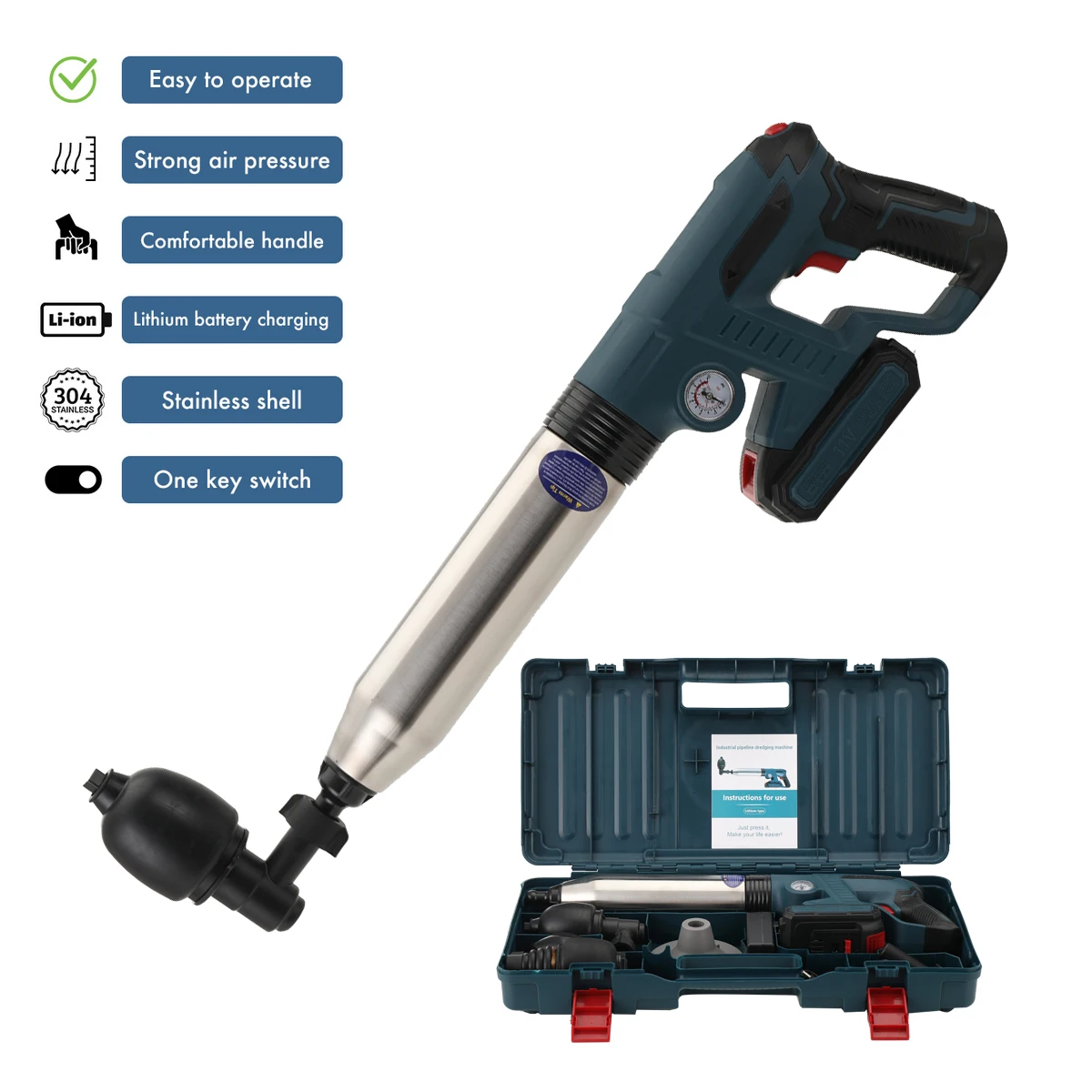 Plunger Toilet tekanan tinggi, alat saluran udara, pembersih pipa wastafel, Blaster listrik, Multi fungsi