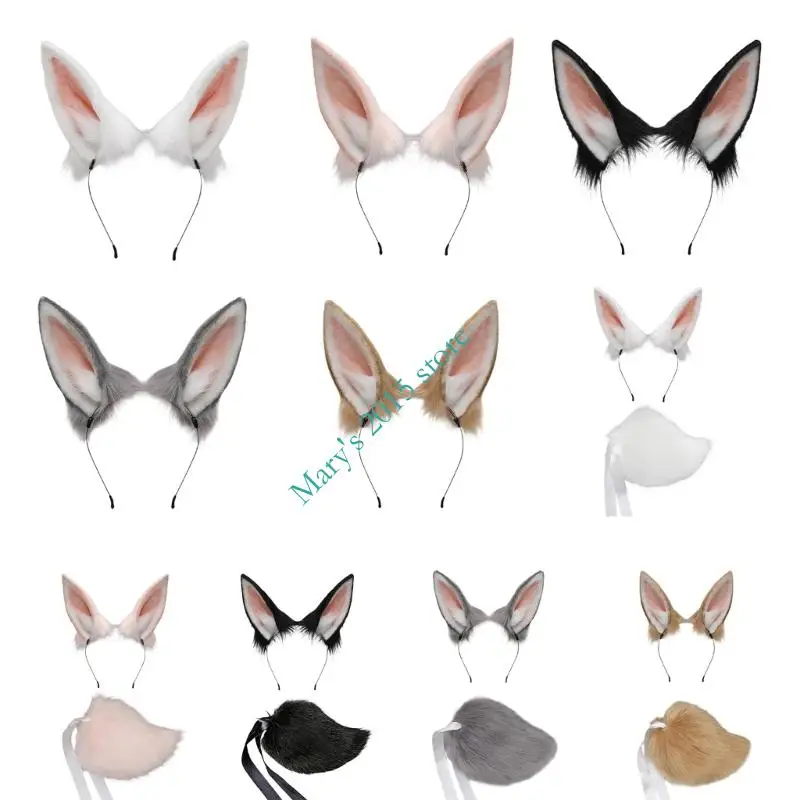 

Повязка для волос с ушками кролика, хвост кролика, костюм кролика на Хэллоуин, карнавальный костюм, повязка на голову с ушками