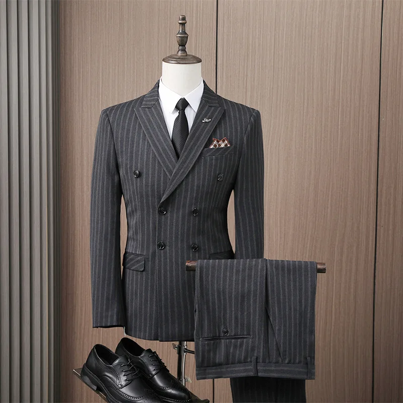 

1bh202 Commuter business slim striped double-breasted casual suit three-piece suit