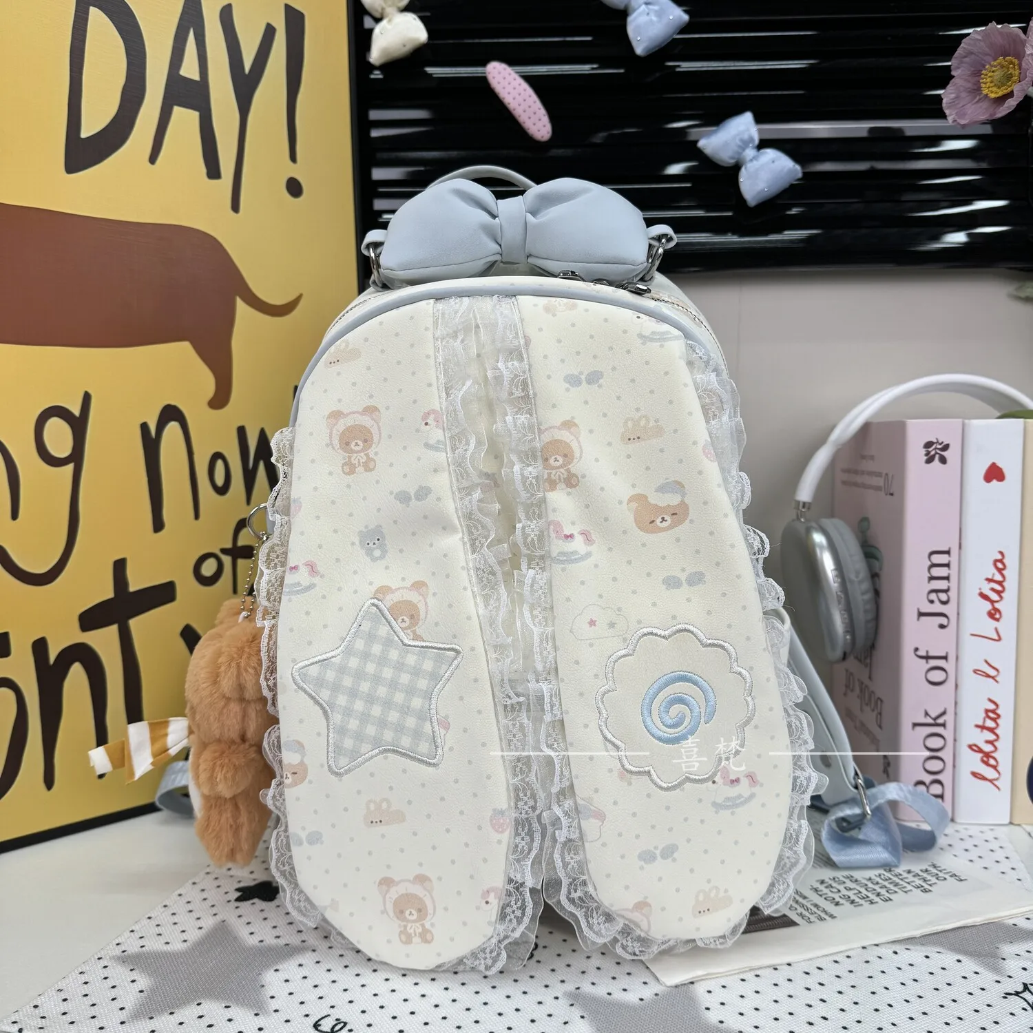 Girl Style College Style Milk White Long-eared Rabbit Backpack Female 2026 Polka Dot Print Sweet Cute Lolita Large Capacity Bag