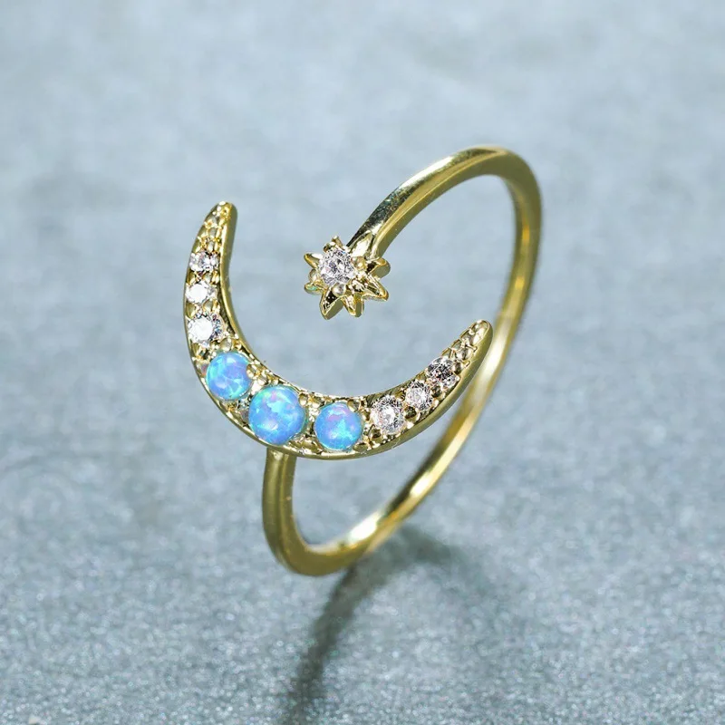 2026 New Ins Style Gold Star Moon Australian Treasure Ring From Europe and America, Fashionable, Exquisite and Romantic Jewelry