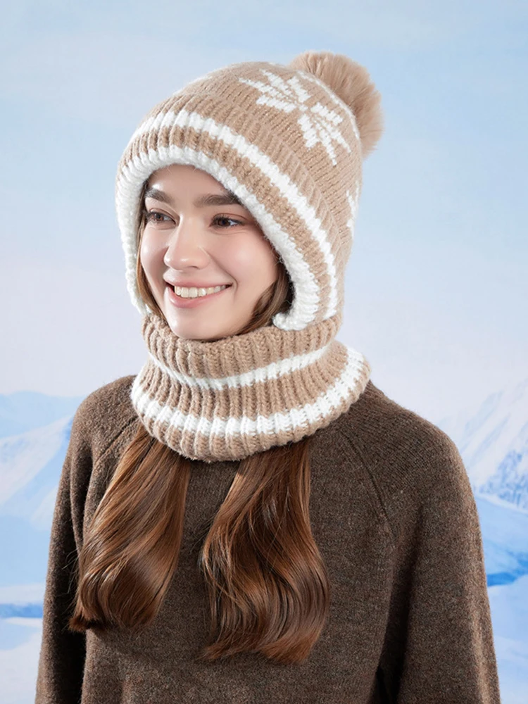 AliExpress maolv Winter Warm Knitted Hat Balaclava Pullover Hat and Scarf Set Outdoor Windproof Hats Women Cycling Skiing Skullcap Beanies