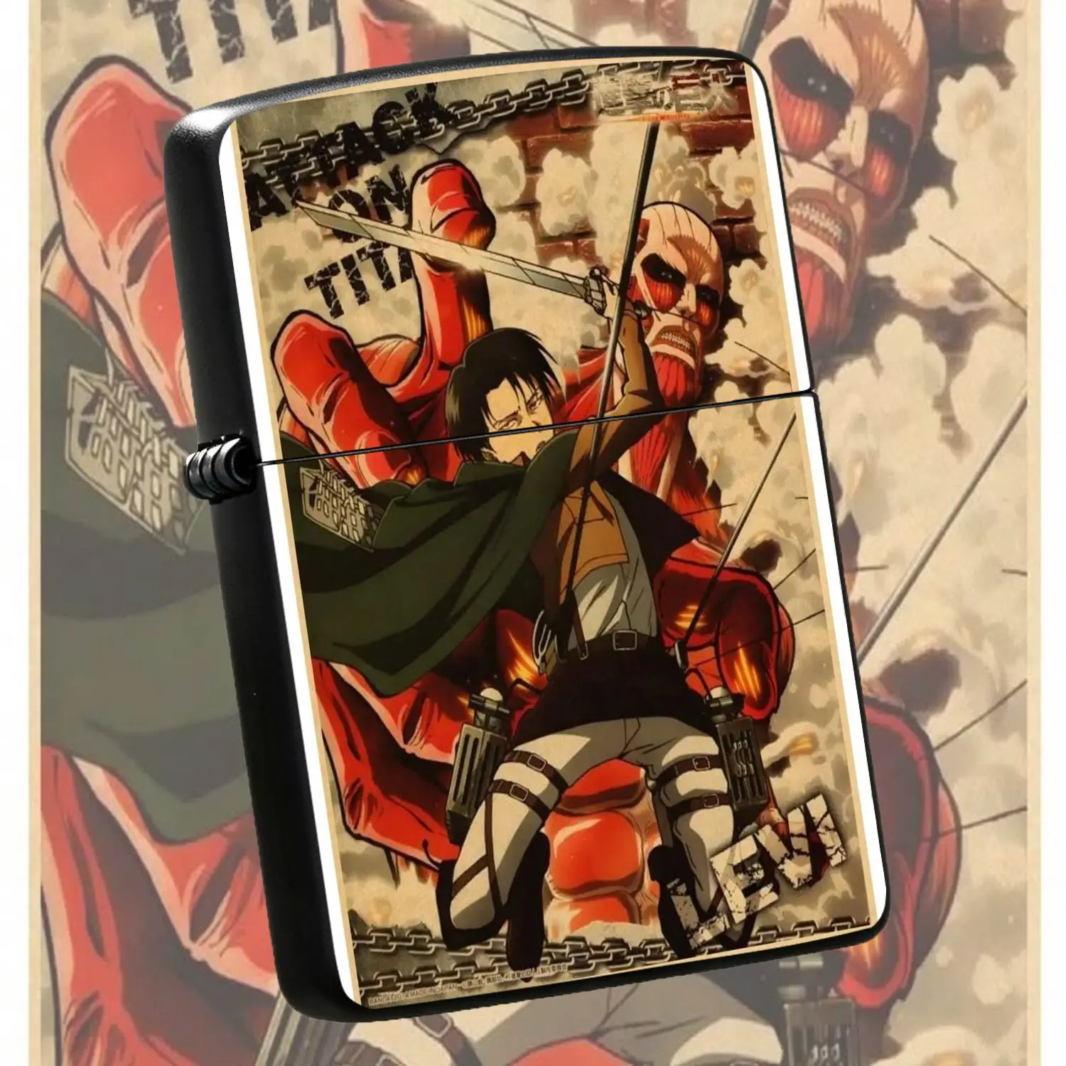 Attack on Titan Themed Decor Lighter, Levi vs Colossal Titan Anime Print Peripheral, Retro Stylish Collectible, Suitable for Daily Use Outdoor Gathering All Scenarios, Practical Vibe Boosting Item, Id A Humorous And Interesting Lighter