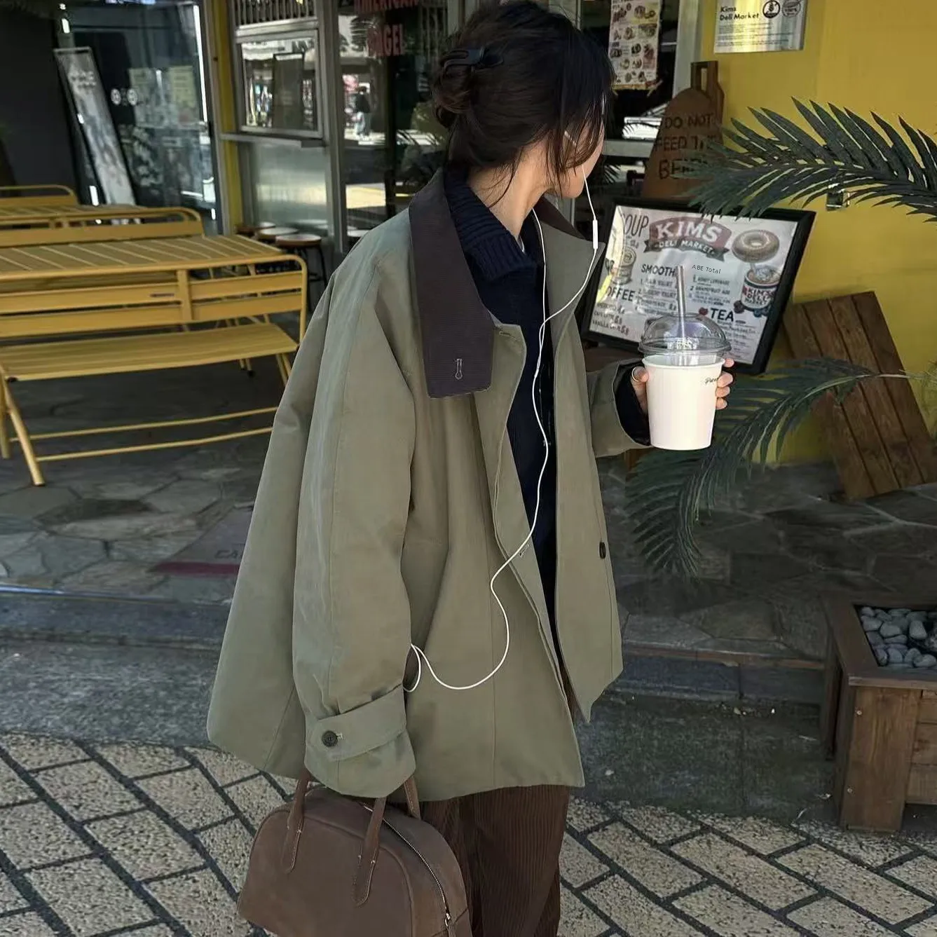 

Ретро-корейская ветровка свободного кроя с воротником на молнии, в стиле пэчворк, с цветовыми блоками, универсальная верхняя одежда для женщин на весну, осень, зиму