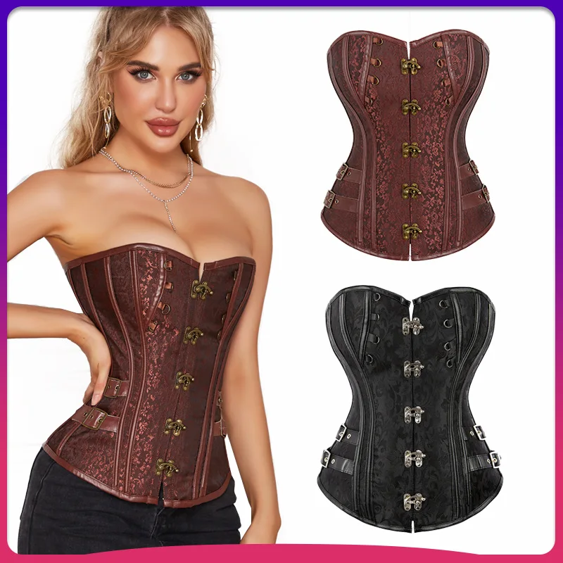 

New retro tiger buckle slim waist court vest glue bone steampunk style corset sexy belly shapewear
