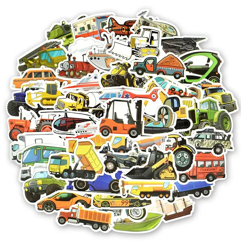 50Pcs Truck Stickers Transportation Race Car Tractor Construction Vehicle Truck Stickers for Luggage Laptop HP Macbook Notebook