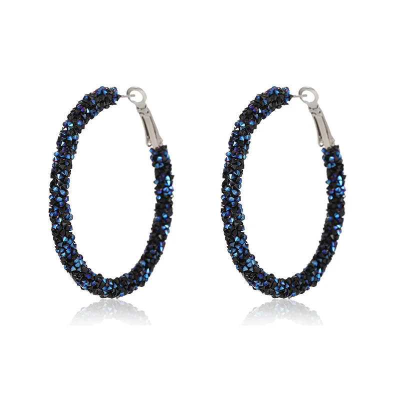 Chic Fashion Full Red Black Clear Dark Blue Crystal Hoop Earrings Daily Wear Accessory