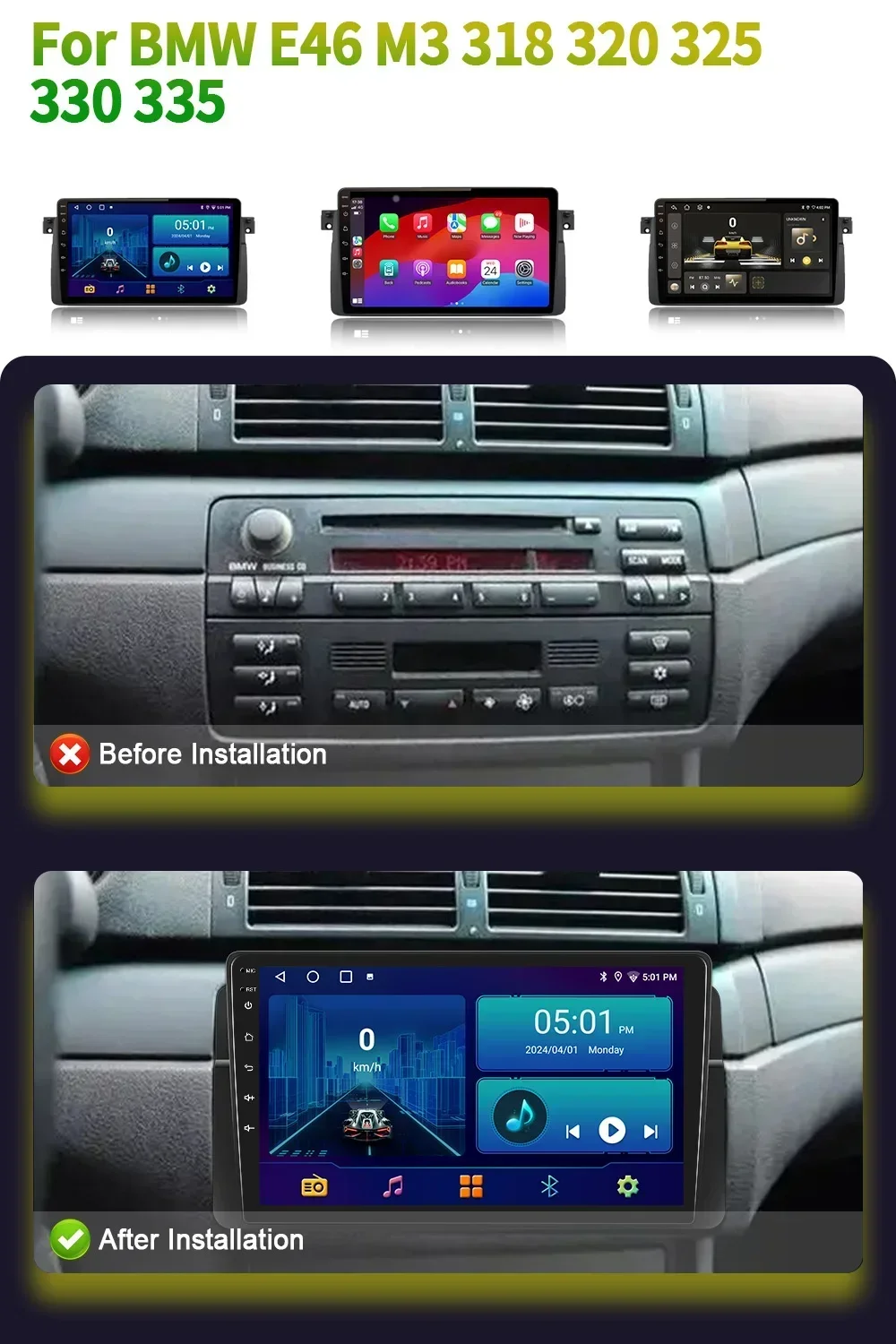 Android 13 For BMW 3-Series 3 Series E46 1998-2006 Car Radio Wireless Carplay Multimedia GPS Navigation 2 Din Screen