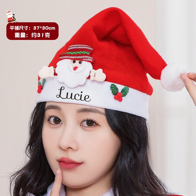 Personalized Printing Christmas Decorations Christmas Hats Big Red Non woven Santa Claus Hats Adult and Children Headwear Lumino