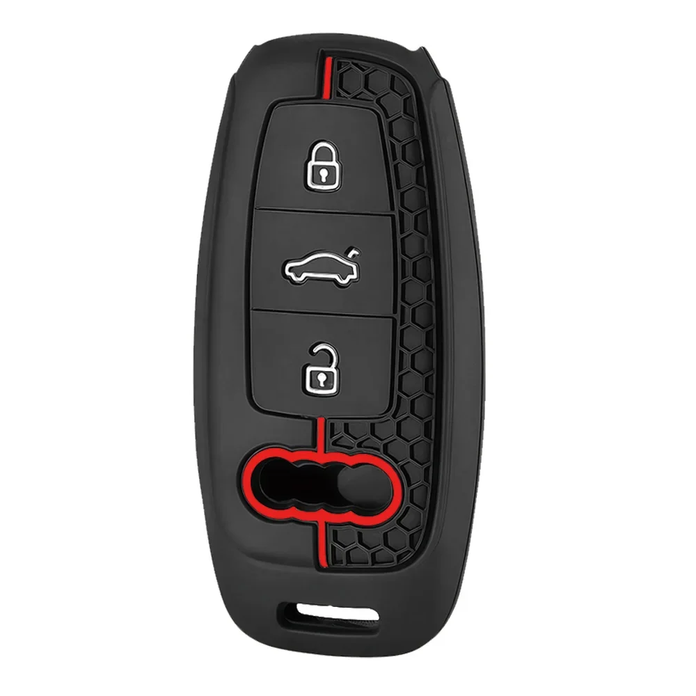 Hex Grid Red Trim Key Sleeve Fit Audi RS3 RS4 RS5 RS6 RS7 S4 S5 S6 S7 Soft Silicone Ergonomic Car Remote Protective Case