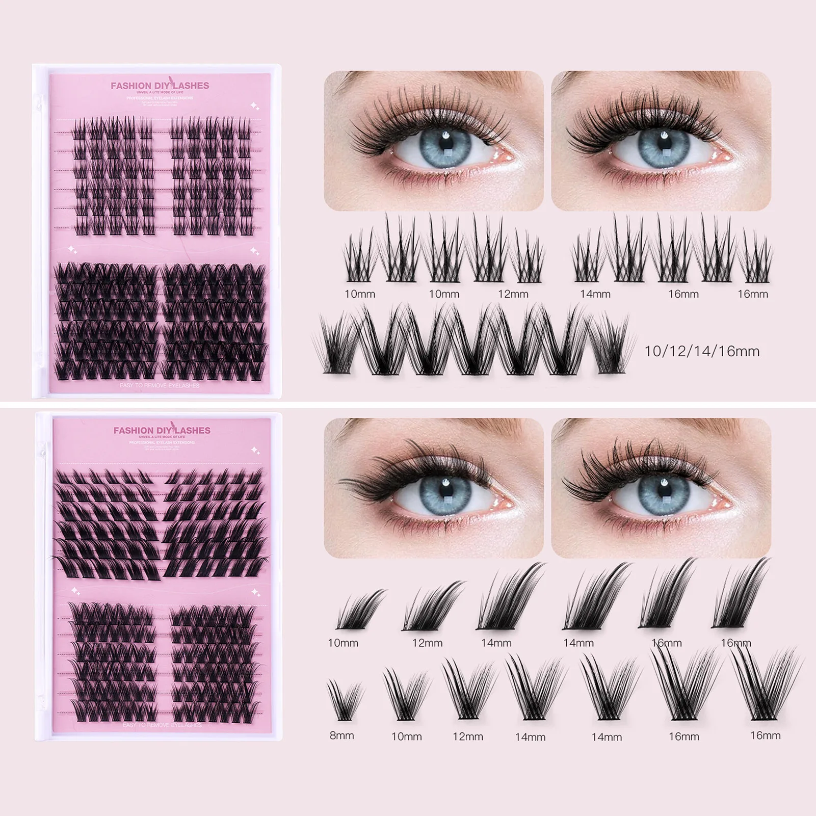 DIY Clusters lash kit Thick volume false eyelash extenstions bond and seal strong glue tweezer set Fluffy Eyelashes supplies