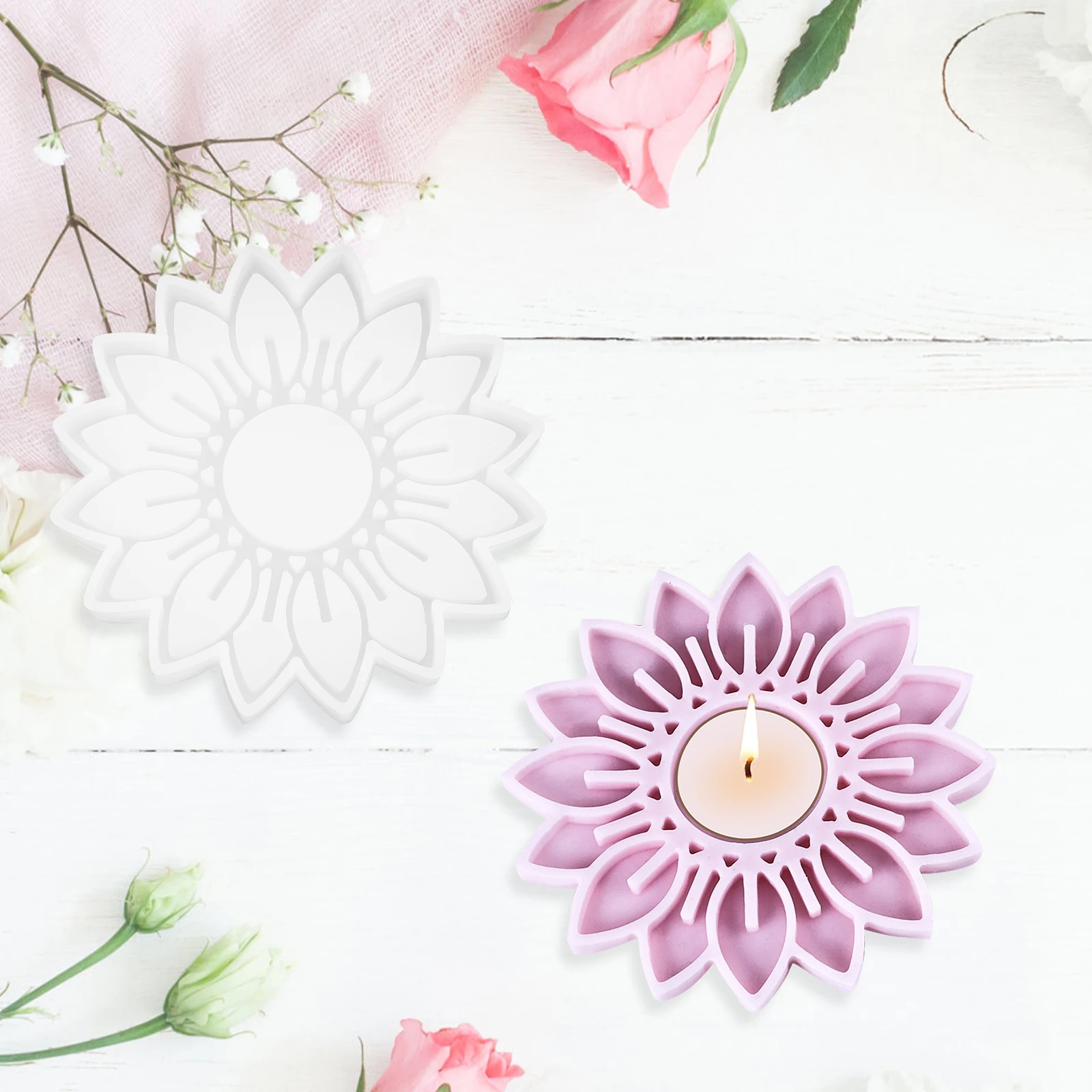 

Flower Modeling Silicone Mold for Concrete Candlestick Holder DIY Decorative Casting Mold Heat Resistant Flexible Craft Supply