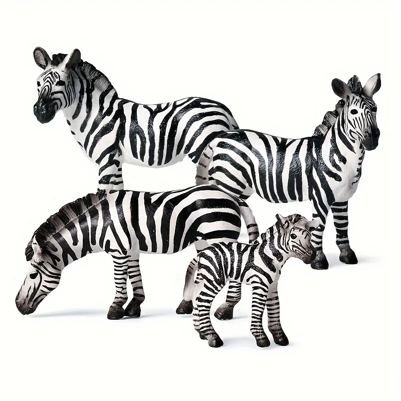 Realistic Zebra Figurine Toys,Zebra Family Model Figure Forest Animals Figurines Toys Model Desktop Decoration Educational Toy