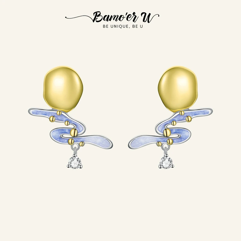 BAMOER U Genuine 925 Sterling Silver Creative Design Earrings for Women Fine Jewelry Bright CZ Drop Earrings Anniversary Gift