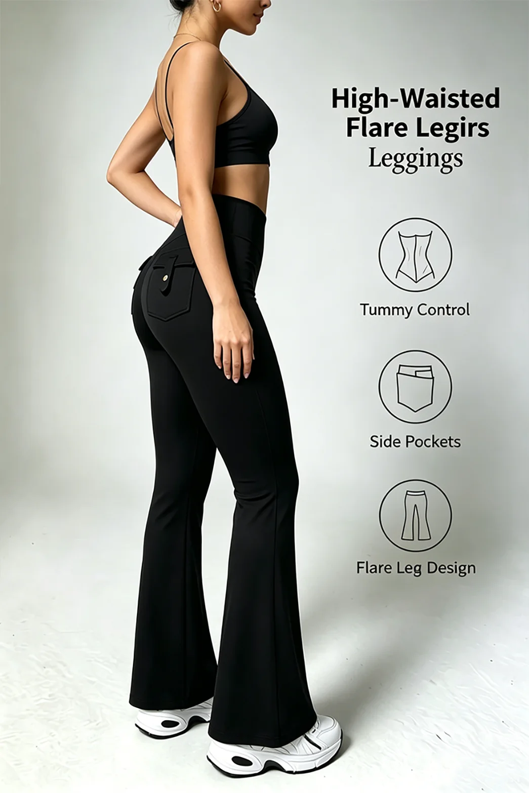 Ladies solid color tooling yoga pants-elastic and breathable, multi-pocket, suitable for running and fitness, all-season wear.
