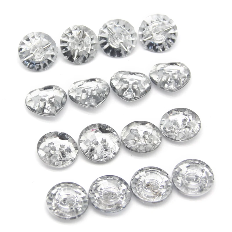 50Pcs Round Heart Rhinestones Acrylic Buttons For Clothes Wedding Dress Shirts Skirts Sewing Button Wholesale 11/13/15/18/20mm