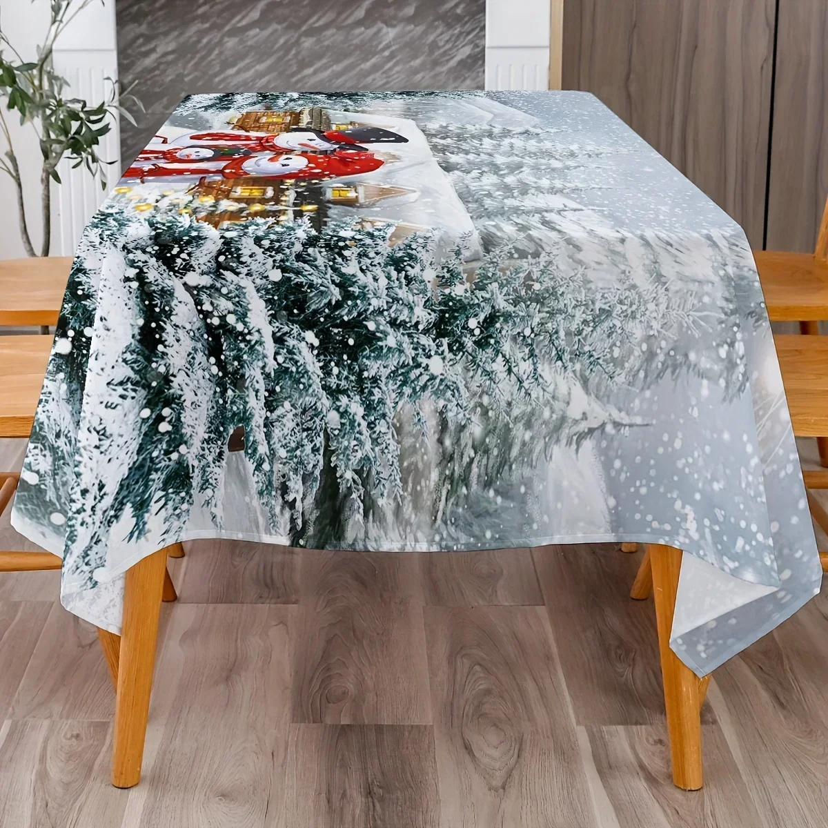 Christmas White Snowman Pattern Rectangle Tablecloth Table Decor Waterproof Tablecloth for Table Christmas Party Decorations