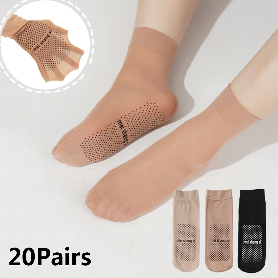 20 Paar Damen-Socken, rutschfest, mit Kleberpunkten, verdickt, Samt, kurze Socken, bequem, für Frühling und Herbst, Heim-Oberbekleidung, mittlere Röhrensocken