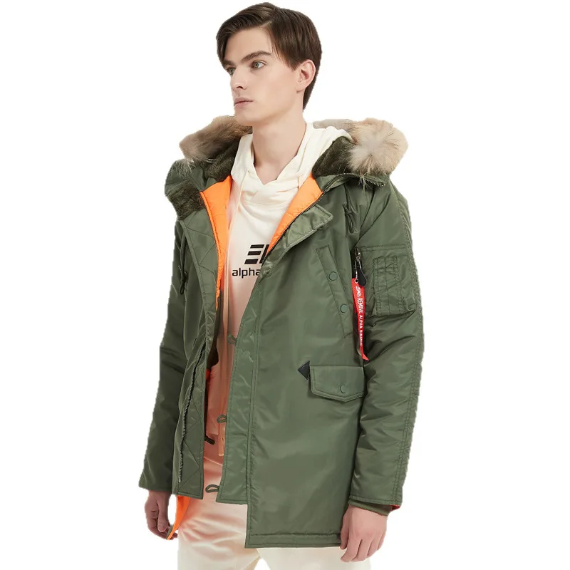 

Parka Padded Military Jacket for Cold Weather N-3B Winter Coat Pilot Parkas Men Fur Hood Slim Fit Thick Coat