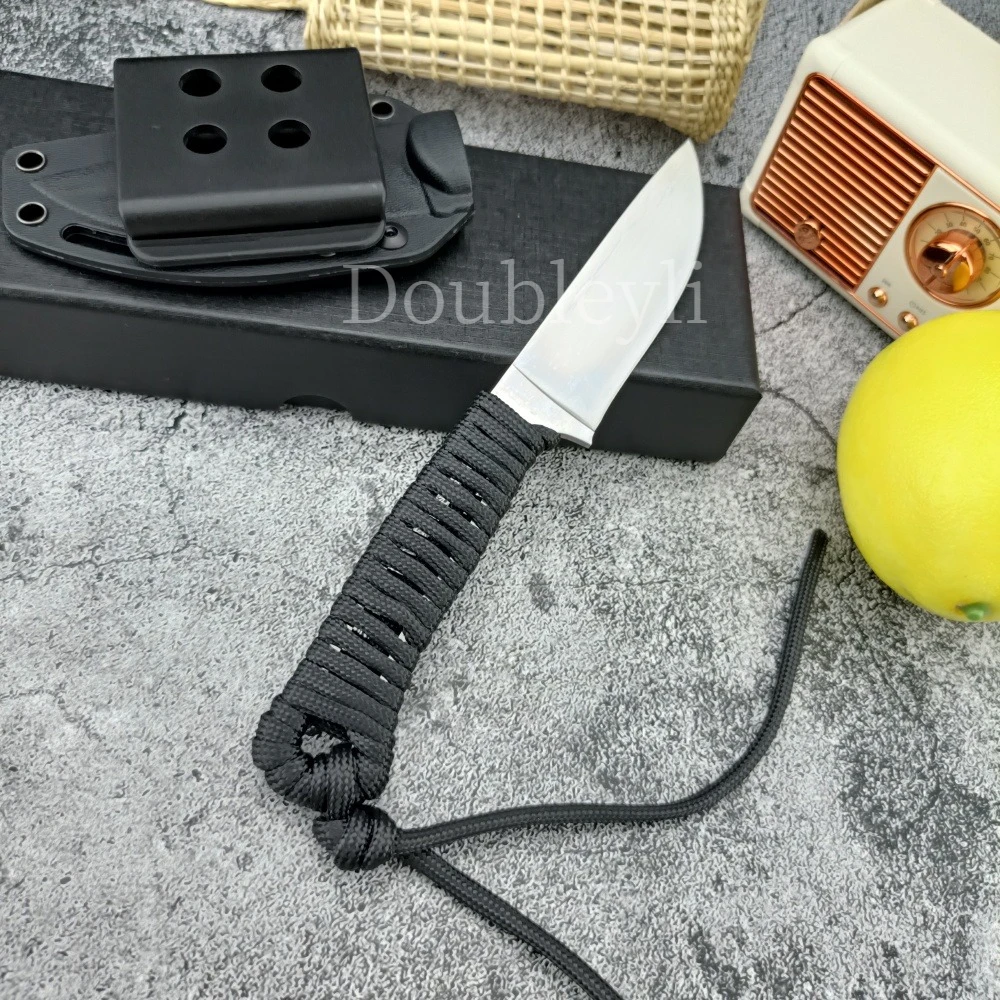 

Slip-resistant Nylon Rope-wrapped Handle EDC Multi-functional Practical Straight Knife with K Sheath Outdoor Camping Rescue Tool