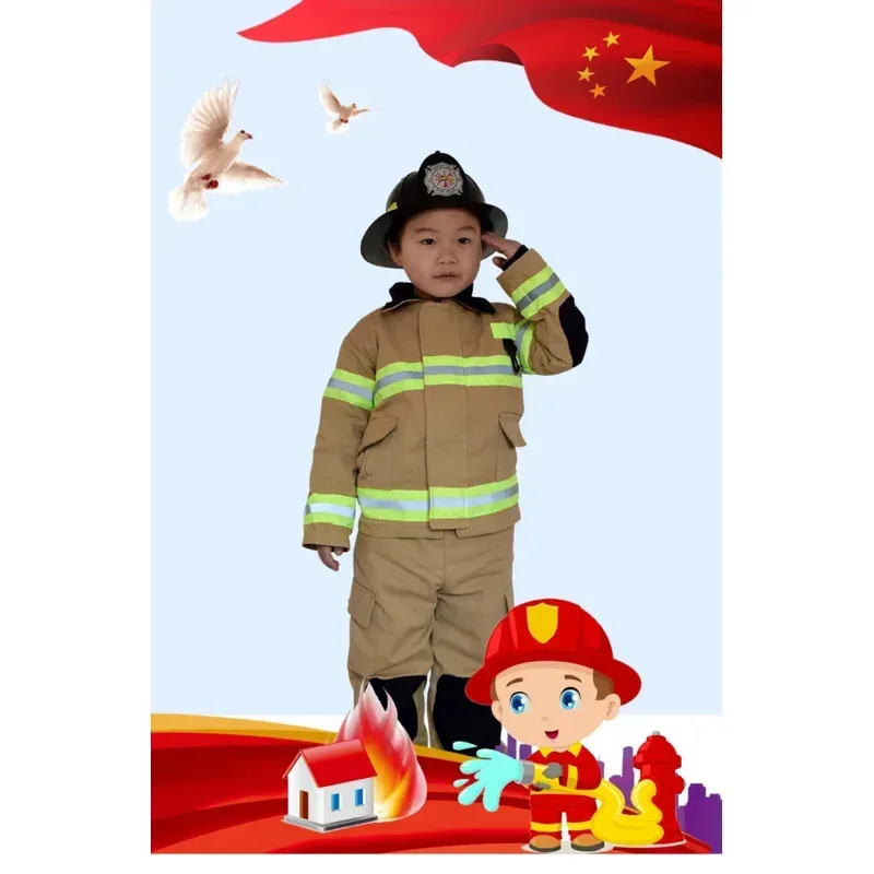 

CyMvcos Fireman Sam Cosplay Costumes Cotton Linen Fancy Halloween Party Firefighter Uniform Boys Role Play Work Wear Kids Fir Mv