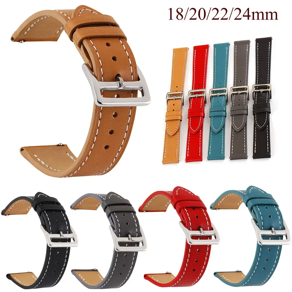 Genuine Leather Watchband 18mm 20mm 22mm 24mm Universal First Layer Cowhide Replacement Watch Strap Band For Men Women
